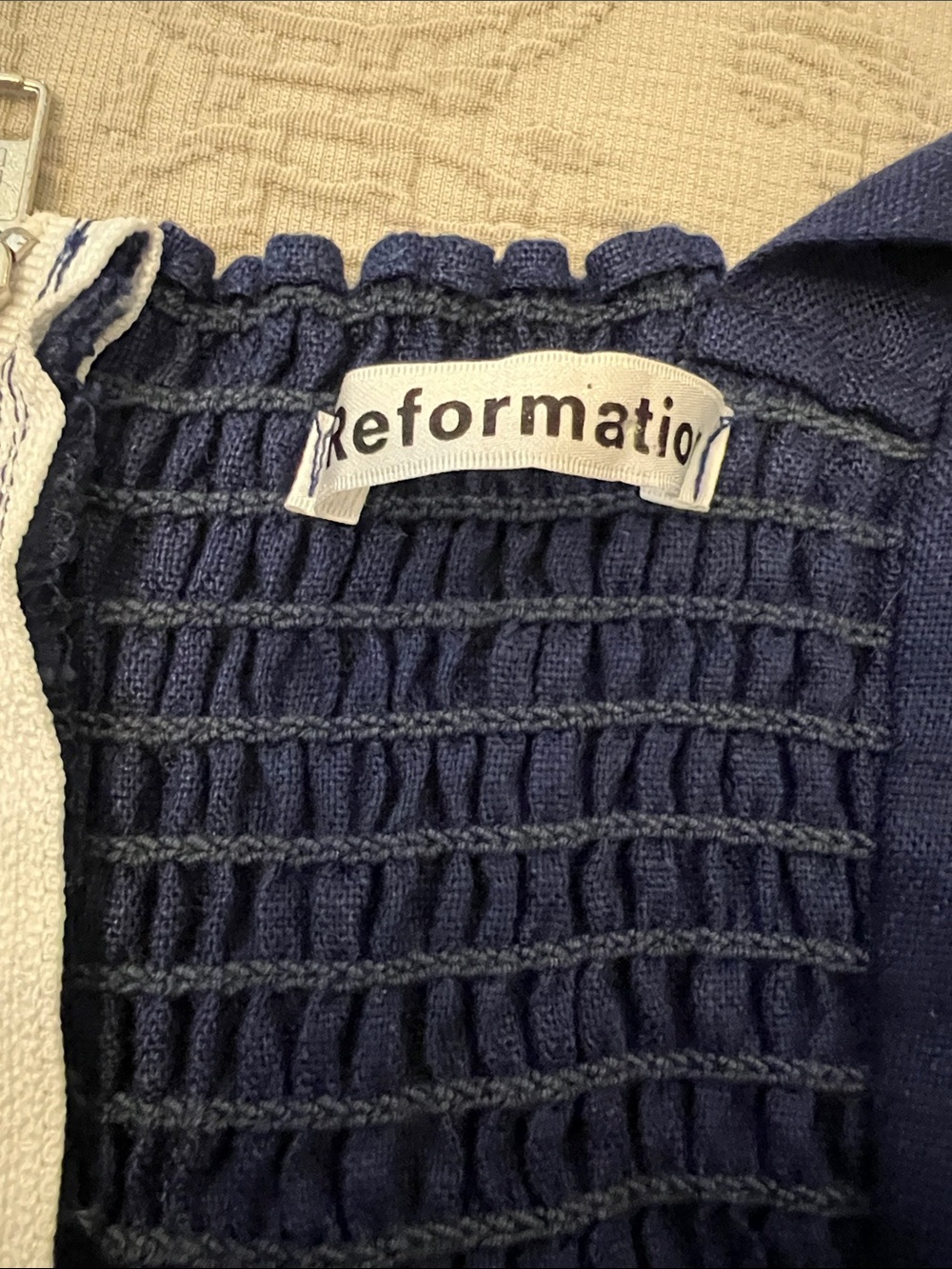 Reformation Navy Tie-Shoulder Peplum Camisole - Picture 3 of 4